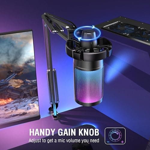 FIFINE Gaming PC USB Microphone, Podcast Condenser Mic with Boom Arm, Pop Filter, Mute Button for Streaming, Twitch, Online Chat, RGB Computer Mic for PS4/5 PC Gamer Youtuber-AmpliGame A6T thumbnail 6