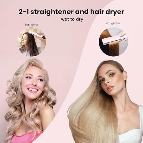 Slopehill 2-in-1 Hair Straightener and Blow Dryer, Professional Hair Styling Tool, Pink thumbnail 3
