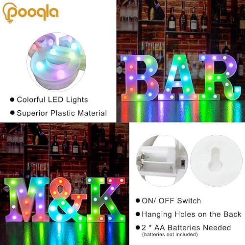 Pooqla Colorful LED Marquee Letter Lights with Remote – Light Up Marquee Signs – Party Bar Letters with Lights Decorations for the Home - Multicolor A thumbnail 4