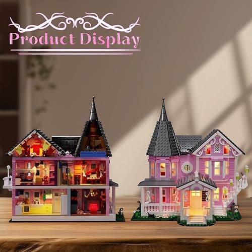 Pink Palace House Building Set with Lights,Halloween Haunted Blocks Toy,Compatible with Lego,Halloween House Kit for Kids Adults,Valentines Christmas for Girls and Boys (1349PCS) thumbnail 2