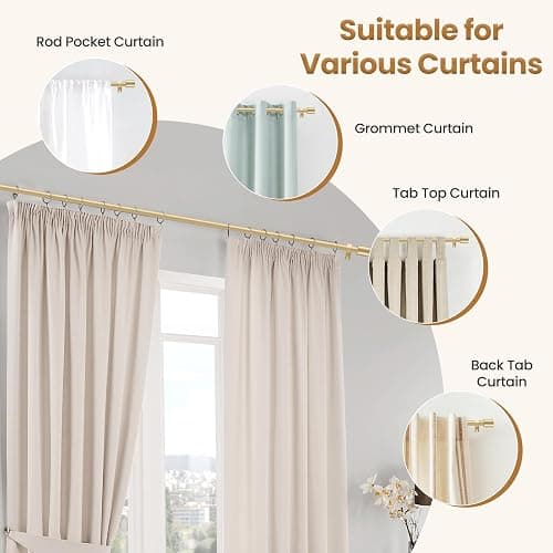 Curtain Rod for Windows 28 to 48 Inch, 5/8 Inch Gold Adjustable Curtain Rod with 2 Brackets, Easy Installation and Simple End Caps, For Living Room, Bedroom, Outdoor thumbnail 7