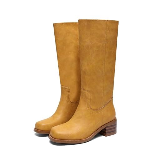 JOKACEAR Women's Knee High Boots Square Toe Chunky Block Heel Long Boots for Women Comfortable Slip on Low Heel Womens Riding Boot. thumbnail 5