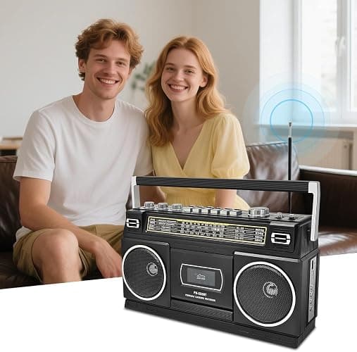 Cassette Player Boombox with Bluetooth, AM/FM/SW Radio & Record to USB, 24W Stereo Sound, 4 Power Modes, Portable Retro Stereo for Indoor Outdoor, Classic Black thumbnail 5
