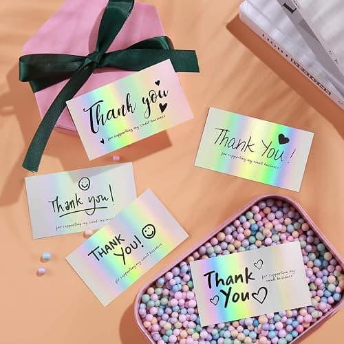 FZR Legend 120Pcs Thank You Cards Small Business, Mini 6 Styles Thank You for Supporting Cards Notes Shopping Holographic Thanks Greeting Cards for Retail Store Owner Goods Customer 2x3.5 Inch thumbnail 2