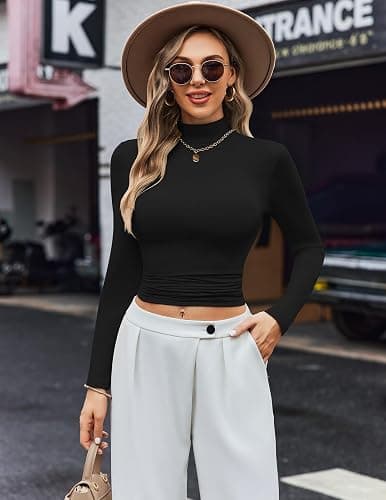 Ekouaer Womens Turtleneck Shirts Long Sleeve Lightweight Fitted Thermal | Mock Neck, Soft Base Layer Tops, Underwear Stretchy Fit, Buttery Soft Undershirts, Fashion Winter Clothes thumbnail 3