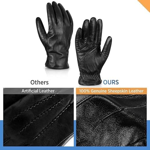 Alepo Genuine Sheepskin Leather Gloves for Men, Winter Warm Touchscreen Texting Cashmere Lined Driving Motorcycle Gloves thumbnail 3