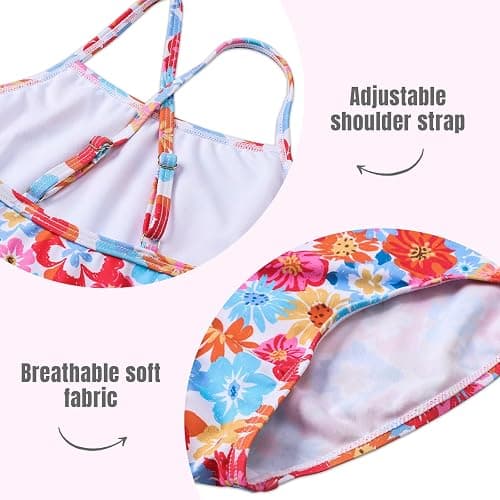 Ewbob Girls One Piece Swimsuit Quick Dry Swimwear with UPF 50+ Crossback Adjustable Straps Beach Bathing Suit for 5-14 Years thumbnail 3