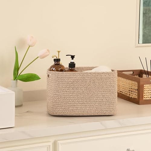 OIAHOMY 4 Pack Storage Baskets for Organizing, Rectangle Cube Storage Bins for Shelves, Woven Baskets With Handles, 12.7''Lx9''Wx7.8''H, Brown, thumbnail 2