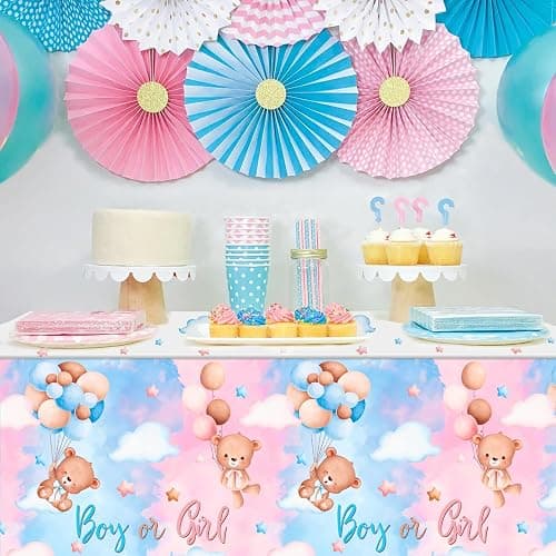 Tischdecke Gender Reveal, 3pcs 220 * 130cm Baby Party tischdecke, Rosa und Blau tischdecken mit Bär, tischdecke Outdoor für Gender Reveal Party, Baby Party Dekoration, Boy or Girl deko - Rosa und Blau thumbnail 2