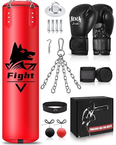 JUOIFIP Hängendes Boxsack Set Ungefüllt für Erwachsene- Mikrofaser Leder Boxsack mit Komplett Zubehör, Stabiler Sandsack für Kickboxen, MMA, Grappling, Muay Thai, Fitness– Indoor & Outdoor - Image 1