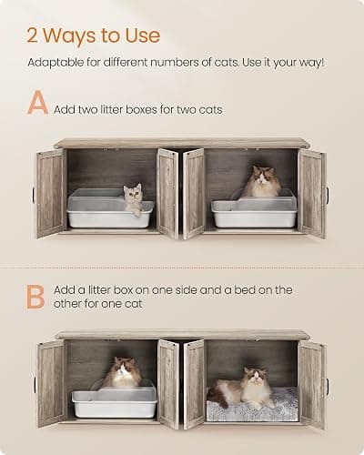 Feandrea Double Cat Litter Box Enclosure, Modern Litter Box Furniture Hidden for 2 Cats, Front Entry, Cat House, Side End Table, TV Stand, 59 x 19 x 19.5 Inches, Heather Griege UPCL010G01 thumbnail 3