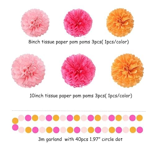 Hot-Pink Burnt-Orange Fall Party Decorations - 23pcs Birthday Baby Shower Tissue Pom Poms Streamers,Sunset Autumn Thanksgiving Tassel Garland Banner,Bridal Wedding Graduation Decor Backdrop Ouruola thumbnail 4