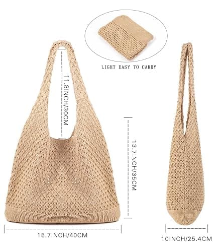 COOKOOKY Crochet Beach Tote bag Summer Beach Bag for Women Aesthetic Mesh Tote Bag Hippie Bag Knit Bag thumbnail 4