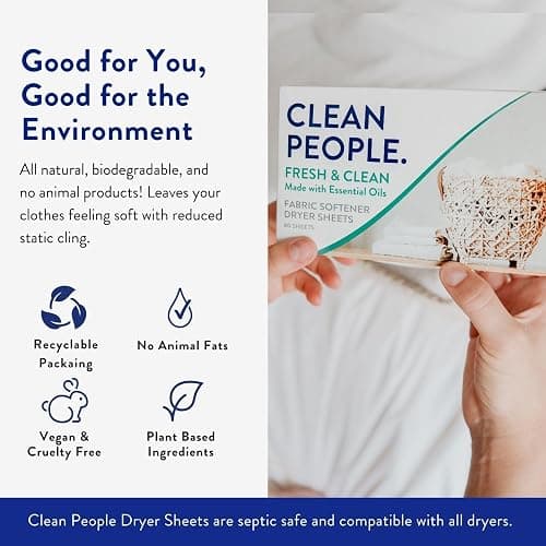 The Clean People Fabric Softener Sheets - Dryer Sheets - Softens & Removes Static Cling - Vegan Laundry Softener With Essential Oils - Fresh Scent, 120 Pack thumbnail 5