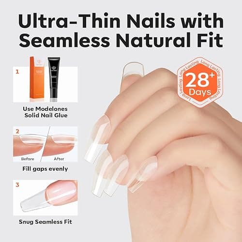 modelones Pro Luxe Instant Nail Apex Tips 15 Sizes, Medium Square Extension Gel Tips Pre-building & Pre-etched Thicker Strength Acrylic Fake Nails Full Cover 120 Pcs thumbnail 5