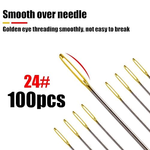100pcs Cross Stitch Needles +1 Stainless Steel Needle Threader,Golden Color Large Eyes Cross Stitch DIY Embroidery Hand Needles Sewing Needles in Transparent Box Size 22# 24# 26# (24#) - 24# thumbnail 3