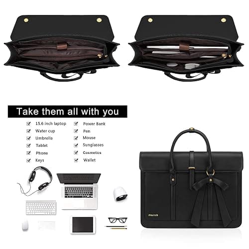 MOSISO Laptop Bag for Women, 15-15.6 inch PU Leather Laptop Shoulder Bags Convertible Backpack, 16 inch Messenger Bags Casual Handbag Work Briefcase Travel Computer Bag with Bowknot, Black thumbnail 4