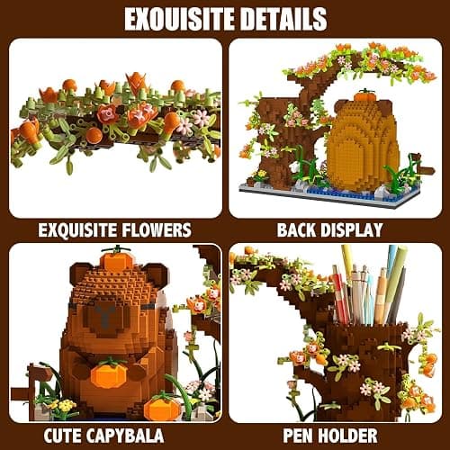 Capybara Building Blocks Set -1880PCS Cute Animals & Flowers Building Bricks Kit Kawaii Capybara Gifts Toy for Kids Age 12+, Capybara Stuff Pen Holder&Desk Organizer, Arts &Crafts for Boys Girls Adult thumbnail 8