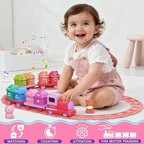 Train Set Toy Toddlers for 1-3 Montessori Learning Matching & Sorting Toys | Learning Toy for Ages 1 2 3 Christmas Birthday Gift Boys Girls (Pink) thumbnail 4