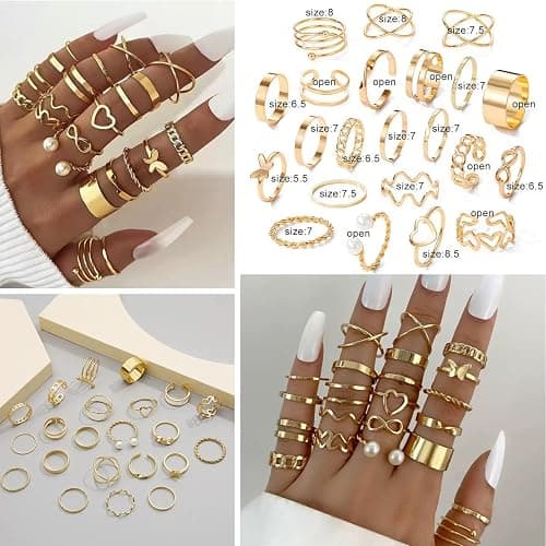 EILINOA 92 Pcs Gold Jewelry Set for Women-Includes 9 Layered Necklaces,16 Bracelets,43 Hoop|Stud|Cuff Earrings & 22 Knuckle Rings |Fashion Jewelry Gift Set thumbnail 5