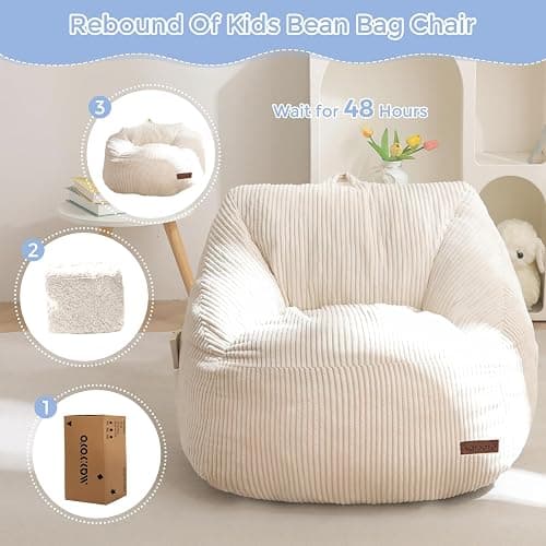 MAXYOYO Kids Bean Bag Chair, Bean Bag Couch with Handle, Comfy Toddler Chair for Boys and Girls, Accent Sofa Chair with Pocket for Gaming Reading Relaxing, Beige | Comfy Toddler Chair for Boys and Girls, Accent Sofa Chair with Pocket for Gaming Reading, Beige thumbnail 5