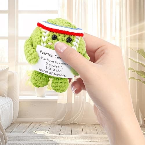 Positive Tennis Ball, Cute Funny Crochet Inspirational Tennis Ball Positive Knitted Animal Doll Crochet Toy with Positive Card for Sports Lover Friends Party Decorations thumbnail 5