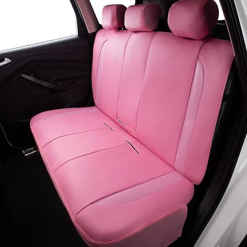 Flying Banner car seat Covers Protects Water Proof Faux Leather Carbon Fiber Fronts Rear Bench Covers (Pink Pink, Full Set - 8PCS) thumbnail 7