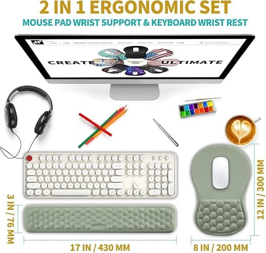 Hokafenle 2 in 1 Ergonomic Mouse Pad Wrist Support & Wrist Rest for Computer Keyboard Set, with Relieve Carpal Tunnel Pain Massage Bulge and Full Memory Gel Design (2In1 Set, Light Green) thumbnail 2