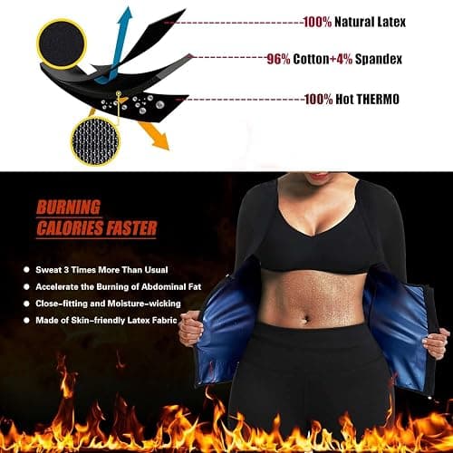 REMEBSWEAT Sauna Suit Shirt For Women Weight Loss Waist Trainer Sweat Vest Workout Fajas Long Sleeve - Blue - XX-Large thumbnail 2
