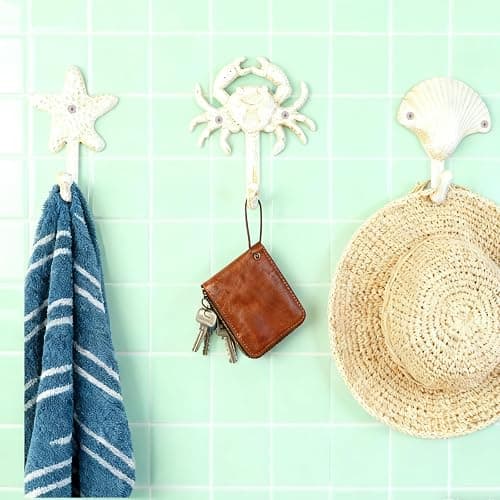 LB-LAIBA Crab Shell Starfish Coat Hooks, Beach Marine Style Wall Hooks Coat Hooks for Towel, Key, Robe, Coats, Scarf, Bag, Cap, Coffee Cup, Mugs Nautical Coat Hook Ocean Décor 3 Pieces thumbnail 9