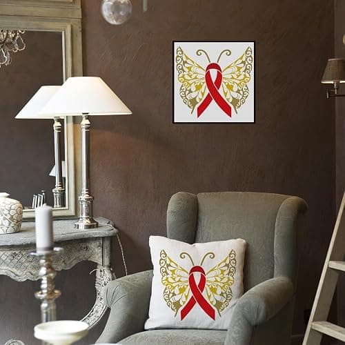 FINGERINSPIRE Red Ribbon Butterfly Painting Stencil 11.8x11.8inch Beautiful Butterfly with Ribbon Body Template Breast Cancer Prevention Theme Stencil Painting On Fabric Clothing Wood Canvas Decor thumbnail 5