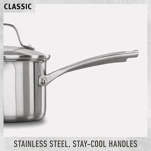 Calphalon Classic Stainless Steel Cookware Set, 10-Piece, Impact-Bonded Aluminum Base, Stay-Cool Handles, Oven Safe 450F, Silver thumbnail 3