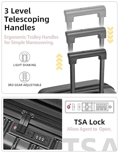 LARVENDER Carry On Luggage 22x14x9 Airline Approved, 20 Inch Expandable PC+ABS Hardside Suitcase Carry On Luggage with Spinner Wheels TSA Lock for Women Men (Black) thumbnail 6