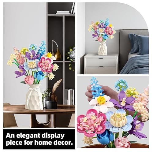 SUNHABI Flower Building Set for Adults Flower Bouquet Botanical Collection Unique Home Décor or Office Décor Great Gift for Her and Him (VASE NOT Included) thumbnail 5