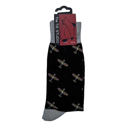 Tie Studio WWII Aircraft in Flight on black Unisex Novelty Ankle Socks Adult Size 6-11 - Image 1