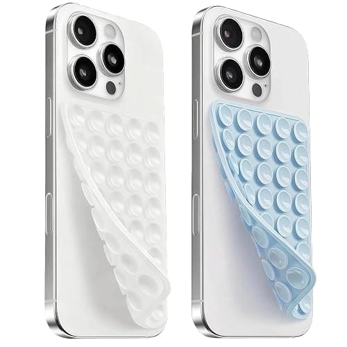 (2 Pack) Silicone Suction Cup Phone Case Mount Double Sided, Clear & Blue | Removable Sticky Phone Grip with Higher Suction Power for Cell Phone, Hands-Free Phone Accessories for Selfies and Videos - Image 1