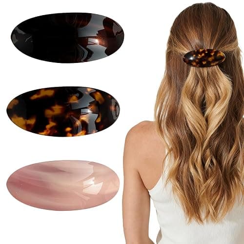 3PCS French Hair Barrettes for Women Large Acetate Ponytail Barrette Tortoise Shell Hair Barrettes Vintage No Slip Hair Accessories Gifts for Women Girls Thick Hair thumbnail 2
