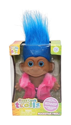 Good Luck Trolls 4" Dolls | 80's Glam Fusion | Rainbow Figures | Nostalgic Toys for Best Playtime Fun | Collectible Troll Figures - Fashionable Material Doll, Rockstar thumbnail 3