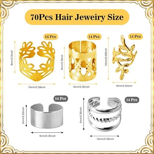 100 Pcs Hair Jewelry For Braids,Gold Silver Hair Cuffs Dreadlock Accessories,Adjustable Hair Rings Braid Decorations For Women (silver-gold) thumbnail 2