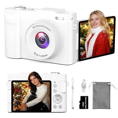 4K Digital Camera for Photography, Small Vlogging Camera with Flip Screen for YouTube, 50MP 16X Zoom, Portable Travel Cameras with 32GB SD Card for Beginners(White) - Image 1