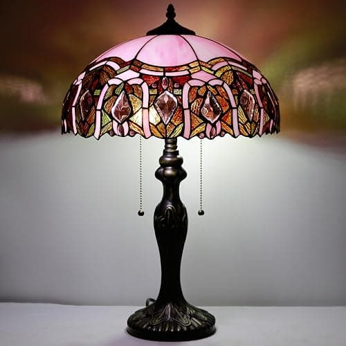 ZJART Tiffany Table Lamp Stained Glass Lamp 16X16X24 Inch Antique Reading Light (Pink Jewelry) thumbnail 7