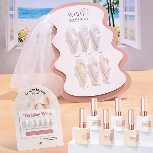 Double Rhythm 6 Pcs 15 ML Gel Polish Set Same Color Same Bottle Soak Off Glitter Gel Polish Kit Nail Art Manicure Salon DIY at Home for Wedding (Pearl White Milky Beige-T6-99) - Image 1