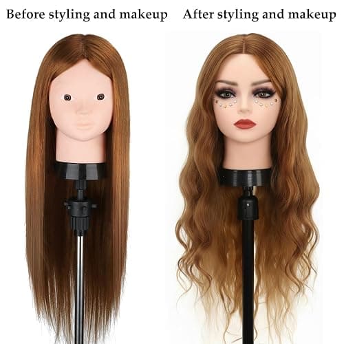 Beauty Star Mannequin Head with 80% Real Human Hair, Manikin Doll Head for Hair Styling, Cosmetology Makeup Hairdressing Training Practice Head with Clamp Stand and DIY Hair Styling Braiding Set thumbnail 8