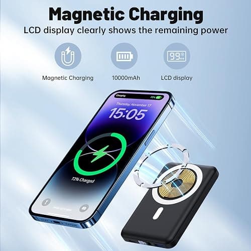 YAGOPAL Magsafe Power Bank 10000mAh Magnetic Wireless Power Bank with Foldable Stand and LED Display Portable Charger 22.5W PD Fast Charging Battery Pack For iPhone 17/16 /15/14/13/12 Mini Pro/Pro Max thumbnail 5