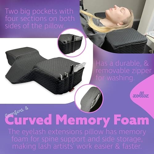 Lash Pillow for Eyelash Extensions - Curved Memory Foam Bed Pillow, Ergonomic Head Rest with Neck Support, – PINK thumbnail 5