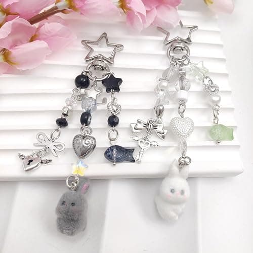 Nalefow Cute Pink Keychain,Fuzzy Cat Keychain Aesthetic Y2K KeychainStylish KeychainsAccessories thumbnail 5
