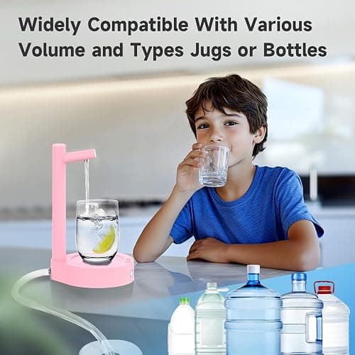 Mottinhill Desktop Water Dispenser for 5 Gallon Bottle, Desktop Portable Countertop Electric Water Pump with Fast USB-C Charging for Home, Office, Desk, Bedside & Outdoor Use (Pink) thumbnail 7
