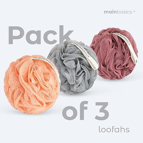 MainBasics Shower Loofah Sponge Pouf, Set of 3, Coral Reef | Soft Mesh Body Scrubber and Bath Sponge for Gentle Exfoliation, Rich Lather, and Everyday Shower Use thumbnail 6