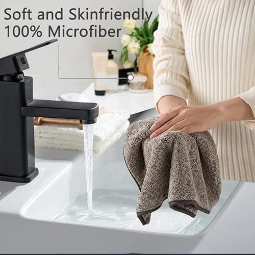 Ycosy 18 Piece Bath Towels Set,100% Microfiber Family Bathroom Towel with Hanging Loops-6 Bath Towels,6 Hand Towels,6 Washcloths,Quick Dry Highly Absorbent Shower Towel for Bathroom,Hotel,Spa-Brown thumbnail 8