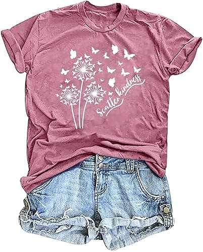 Women's Vintage Floral T Shirt Boho Wildflower Graphic Loose Tees Short Sleeve Casual Tops - Image 1